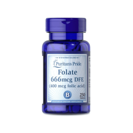 Puritan's Pride Folate 666mcg- Folic Acid 400mcg (250 tablets)