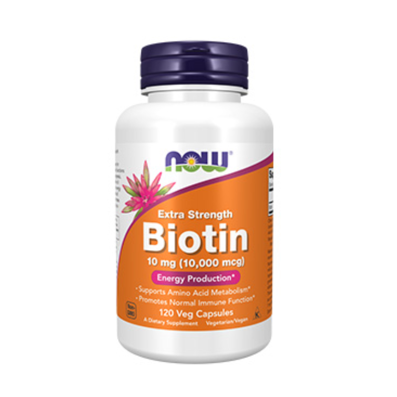 NOW Biotin 10 mg (10,000 mcg), Extra Strength, Energy Production*, 120 Veg Capsules