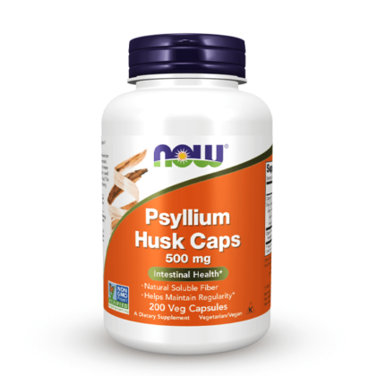 NOW Psyllium Husk 500 mg, Non-GMO Project Verified, Natural Soluble Fiber, Intestinal Health - 200 Veg Capsules-