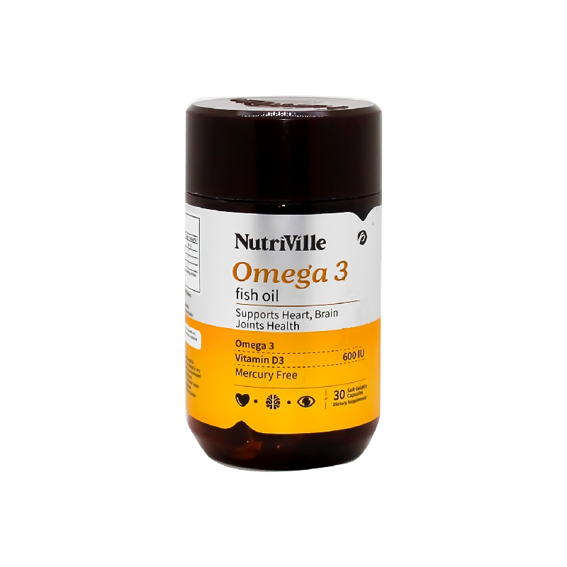Optimize Your Health with Nutriville Omega-3 Fish Oil Maintaining peak cardiovascular and cognitive health is essential for thriving in Egypt's fast-paced environment. Nutriville Omega-3 Fish Oil (30 Capsules) by Parkville is a premium daily supplement designed to deliver the essential fatty acids your body needs but cannot produce on its own. Whether you are an athlete looking to support joint recovery, a professional aiming for sharper mental focus, or simply prioritizing your long-term wellness, this high-purity fish oil provides a convenient and highly effective solution to safeguard your overall health. Each easy-to-swallow softgel is packed with high-quality, purified fish oil rich in EPA (Eicosapentaenoic Acid) and DHA (Docosahexaenoic Acid). These critical Omega-3 fatty acids work synergistically to promote a healthy heart by managing triglyceride levels, support optimal brain function and memory, and reduce joint inflammation. Processed to remove heavy metals and toxins, Nutriville Omega-3 ensures maximum absorption without the unpleasant fishy aftertaste, making it the perfect foundational supplement for your daily vitality. 📊 Nutritional Facts (English) Calories: 10 kcal Total Fat: 1 g Premium Fish Oil Concentrate: 1000 mg EPA (Eicosapentaenoic Acid): 180 mg DHA (Docosahexaenoic Acid): 120 mg 🔬 Product Ingredients (English) Highly Purified Fish Oil Concentrate, Gelatin, Glycerin, Purified Water, Mixed Tocopherols (Antioxidant). Note: Contains Fish. Please refer to the official manufacturer packaging for specific fish species and allergen information. Free from artificial colors and flavors. 🕒 When to use: Take your dosage consistently every day. It is highly recommended to consume your Omega-3 supplement alongside a main meal containing dietary fats (like lunch or dinner) to maximize absorption and eliminate any potential fishy aftertaste. 🥄 How to use: For adults: Take 1 to 2 softgel capsules daily. Swallow the capsule whole with a full glass of water during or immediately after a meal, or as directed by your healthcare professional.